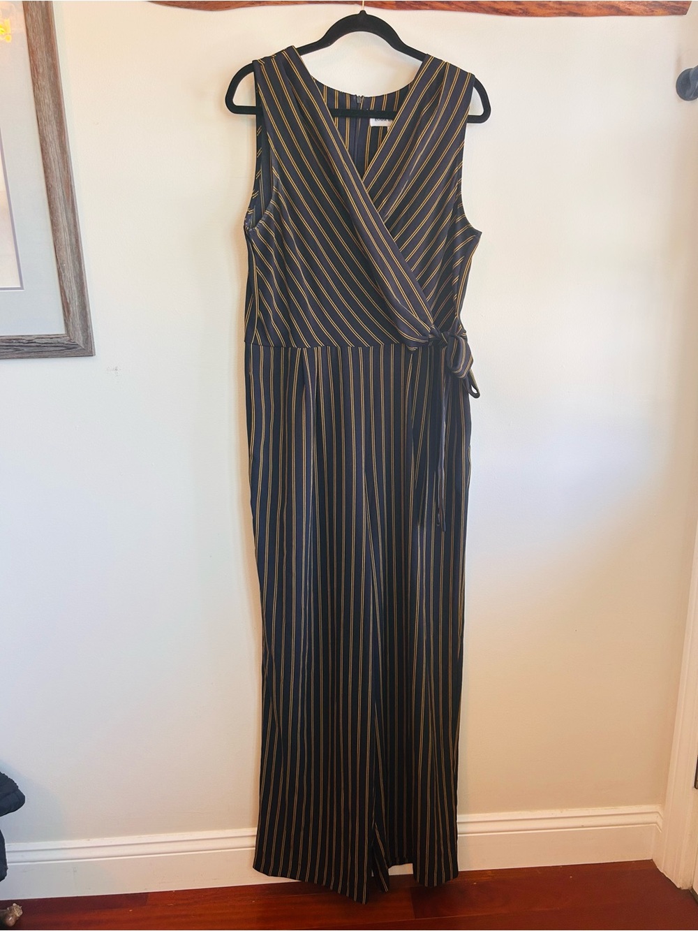 Emma & Michele Navy Jumpsuit with Gold Stripes
